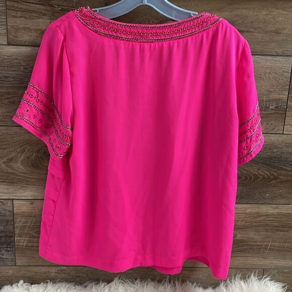 Sugar + Lips Hot Pink Embellished Short Sleeve Tiered Blouse Hot Pink Medium - Picture 6 of 10